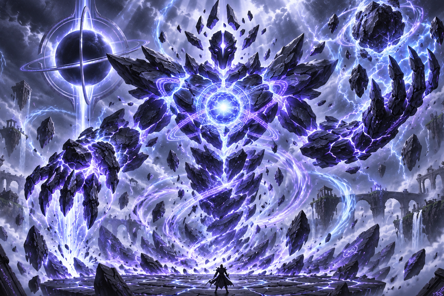Vortex lila arcane energiával izzó alakja